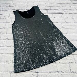 Agnes & Dora Womens Sequin Tank Top Silver Black Sleeveless Scoop Neck M Layer